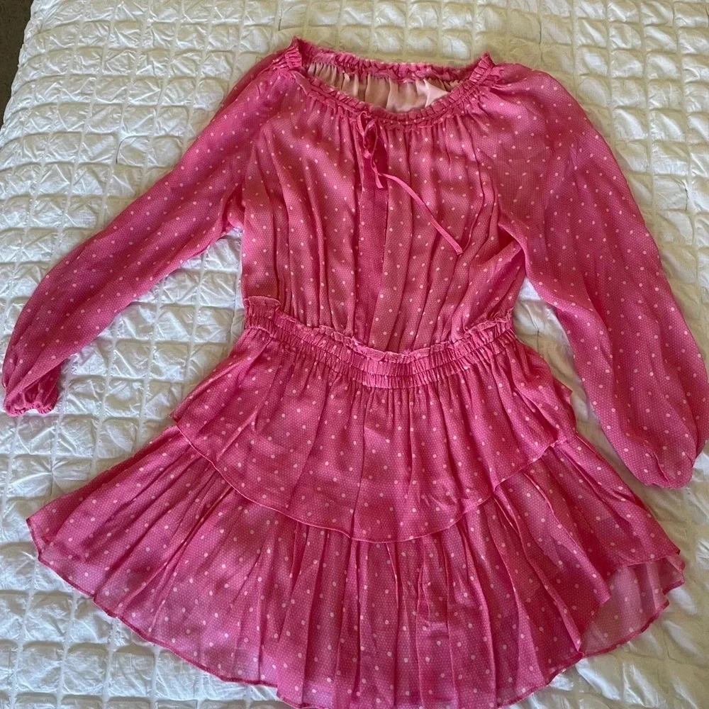 Loveshakfancy pink popover ruffle polka dot mini dress - Picture 6 of 13